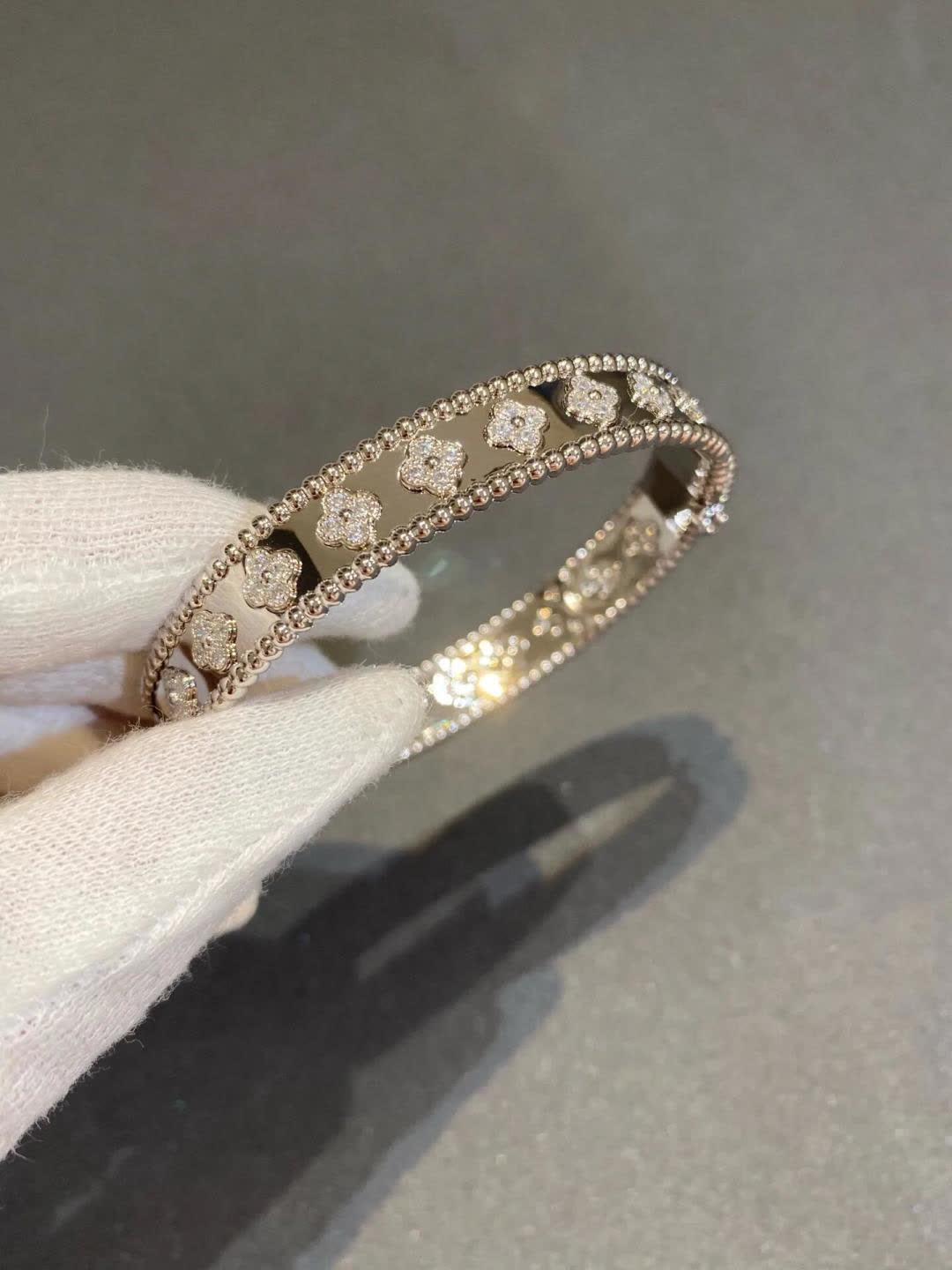 Van Cleef & Arpels Alhambra Diamond Bangle Bracelet